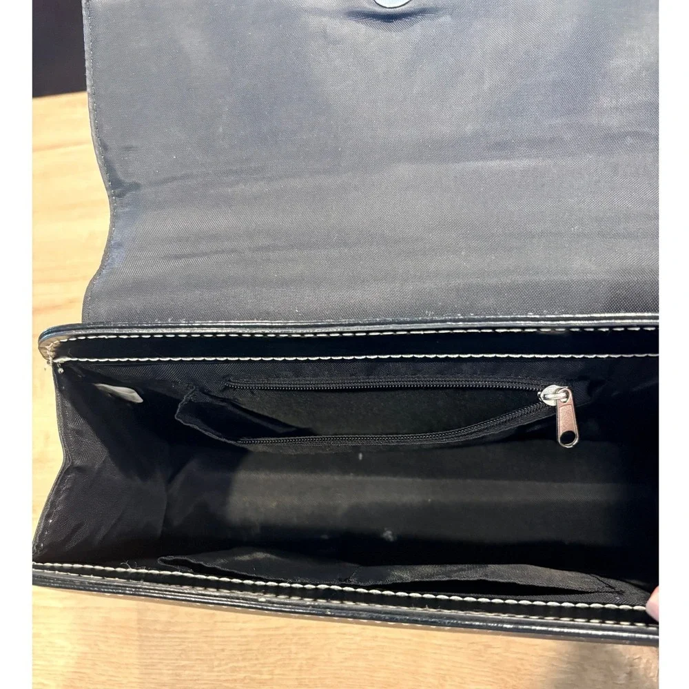Kate Spade New York Black Leather Top Handle Bag Contrast Stitch Vintage Satchel